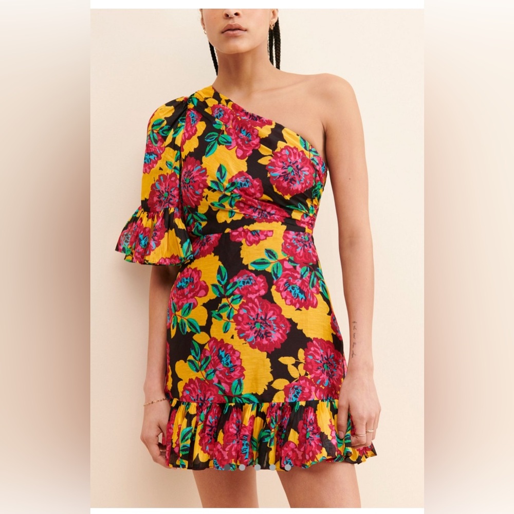 La Maison Talulah One Shoulder Ruffled Dress | Floral Mini Size Small